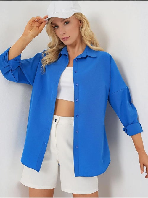 Chemise oversize à motif en popeline avec boutons bdart - Kiabi Chemise oversize à motif en popeline avec boutons bdart - Kiabi