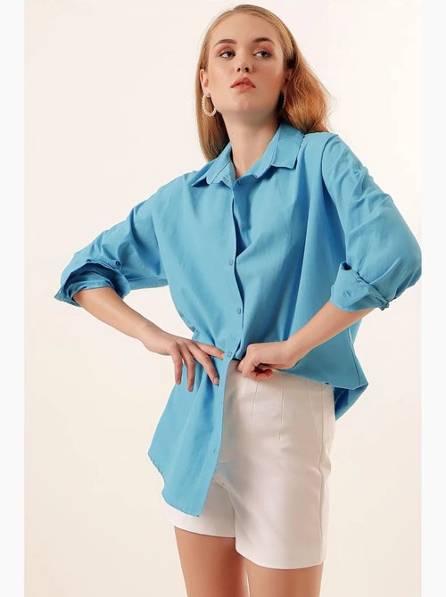 Chemise oversize à motif en popeline avec boutons bdart - Kiabi Chemise oversize à motif en popeline avec boutons bdart - Kiabi