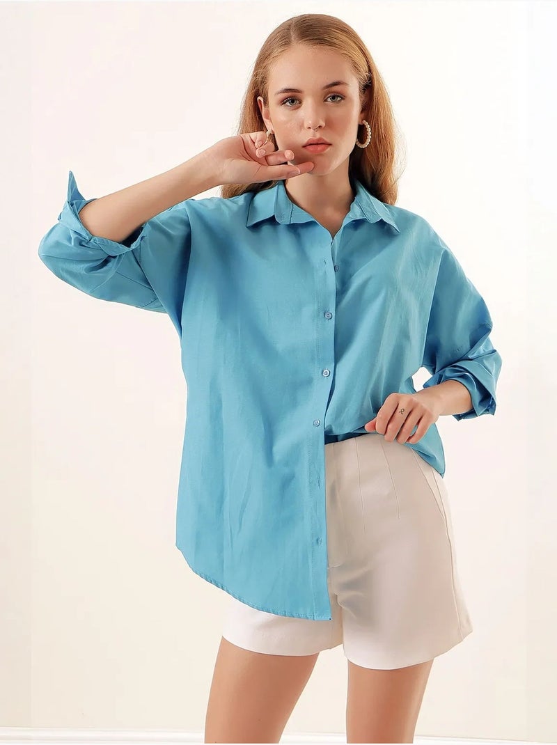 Chemise oversize à motif en popeline avec boutons bdart Bleu - Kiabi