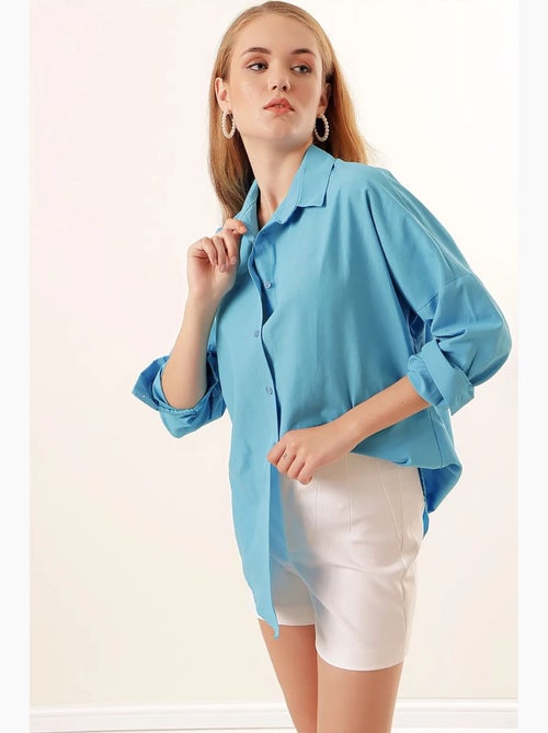 Chemise oversize à motif en popeline avec boutons bdart - Kiabi Chemise oversize à motif en popeline avec boutons bdart - Kiabi
