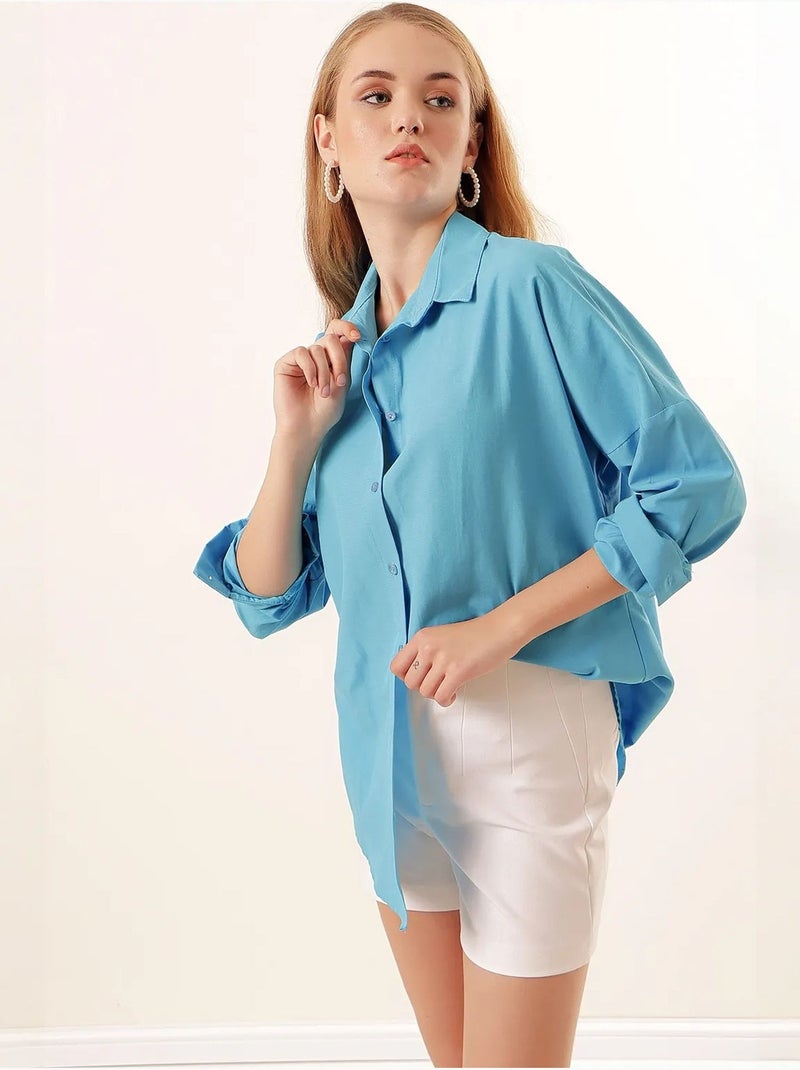 Chemise oversize à motif en popeline avec boutons bdart Bleu - Kiabi