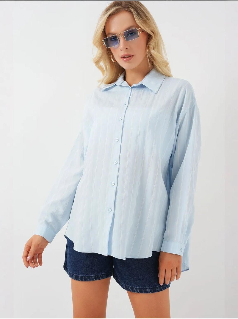 Chemise oversize à motif en popeline avec boutons bdart Bleu pastel - Kiabi