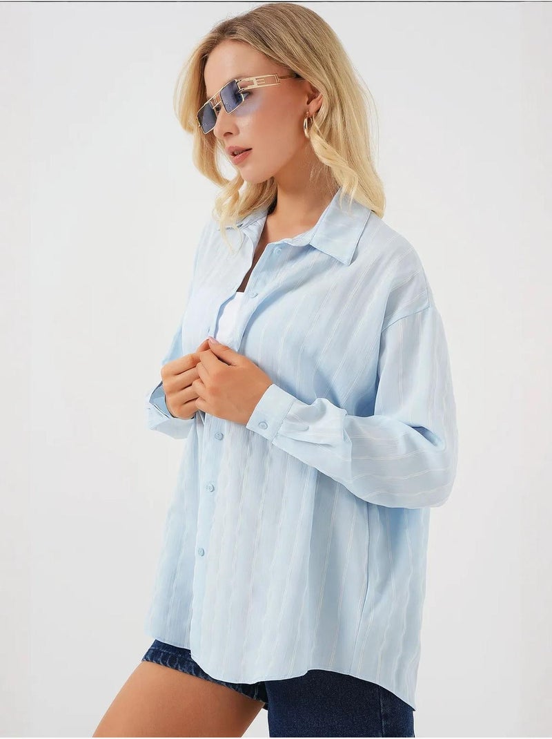 Chemise oversize à motif en popeline avec boutons bdart Bleu pastel - Kiabi