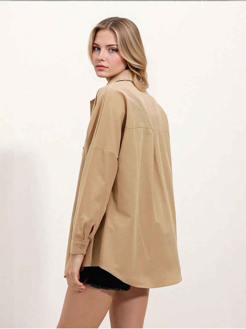 Chemise oversize à motif en popeline avec boutons bdart Camel - Kiabi