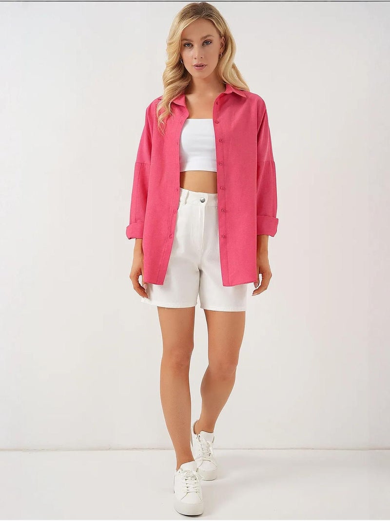 Chemise oversize à motif en popeline avec boutons bdart Cerise - Kiabi