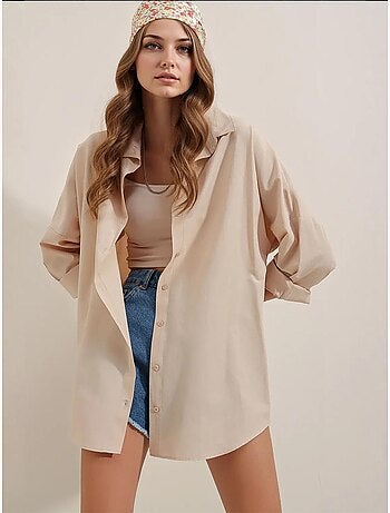 Chemise oversize à motif en popeline avec boutons bdart