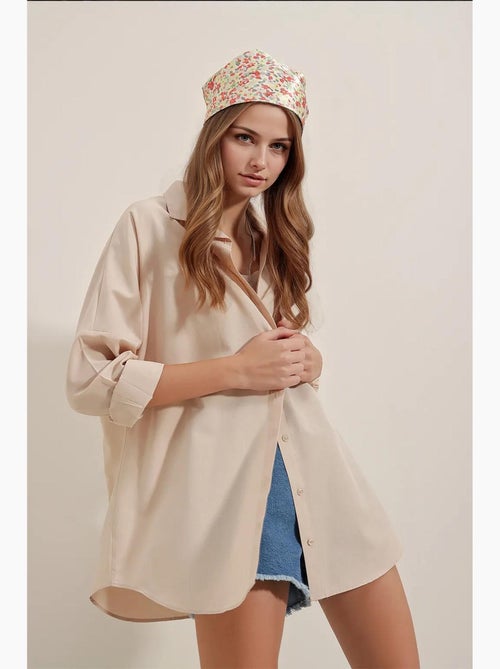 Chemise oversize à motif en popeline avec boutons bdart - Kiabi Chemise oversize à motif en popeline avec boutons bdart - Kiabi