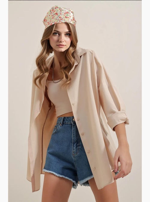 Chemise oversize à motif en popeline avec boutons bdart - Kiabi Chemise oversize à motif en popeline avec boutons bdart - Kiabi