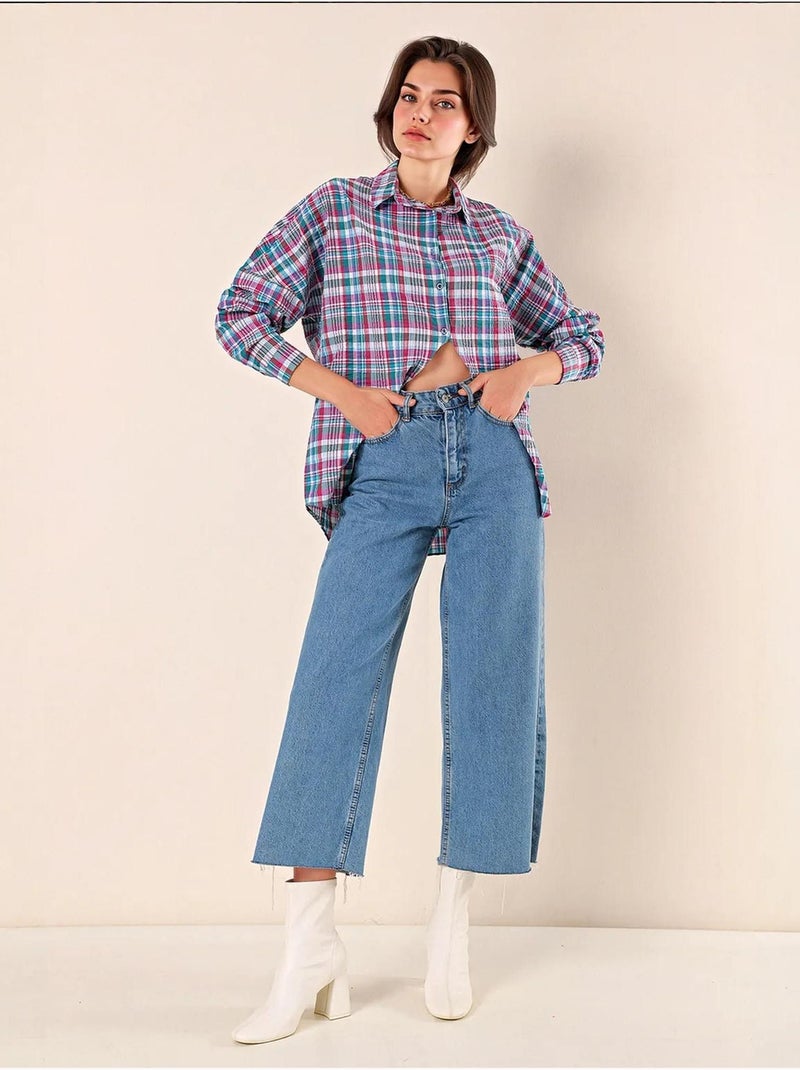 Chemise oversize à motif en popeline avec boutons bdart Framboise - Kiabi