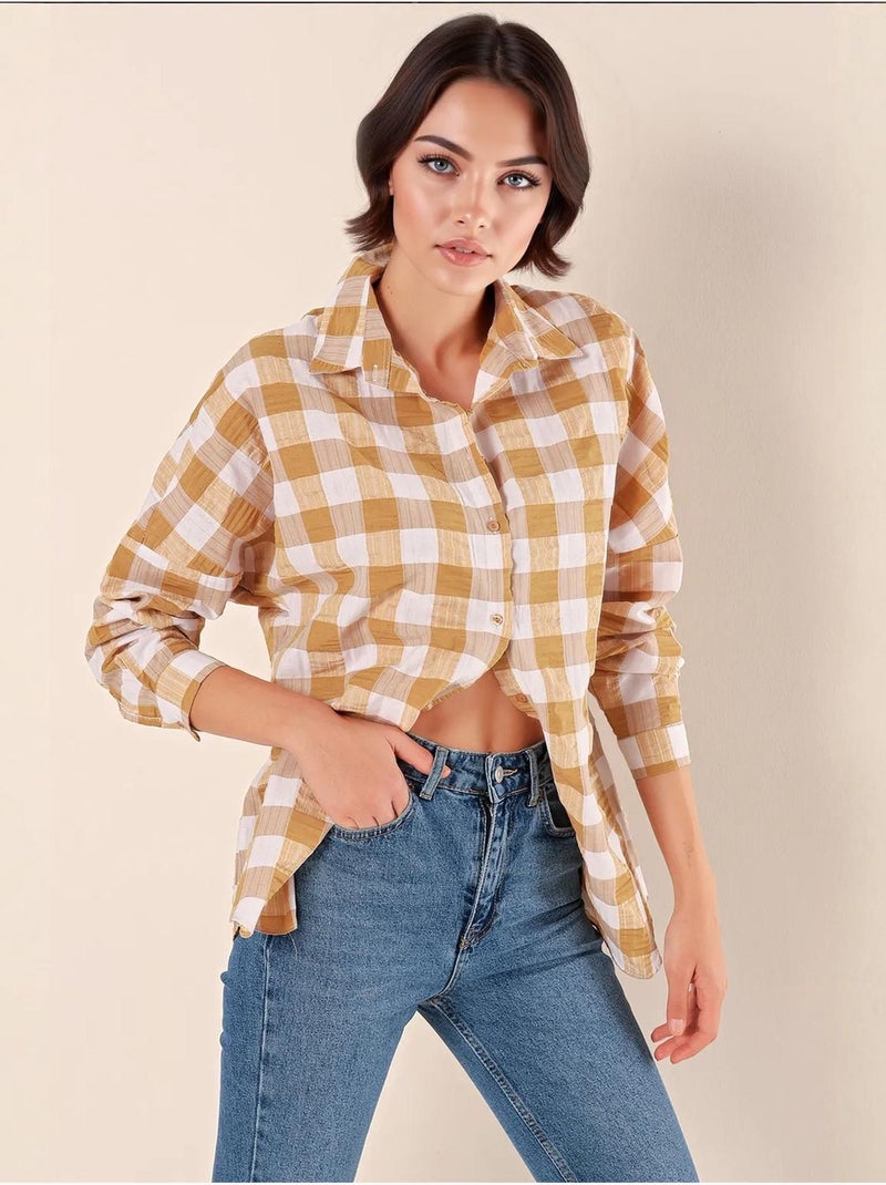 Chemise oversize à motif en popeline avec boutons bdart Grège - Kiabi