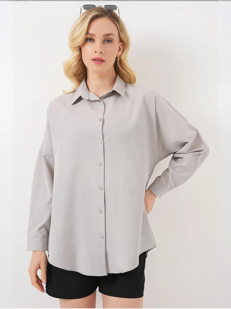 Chemise oversize à motif en popeline avec boutons bdart Gris clair - Kiabi