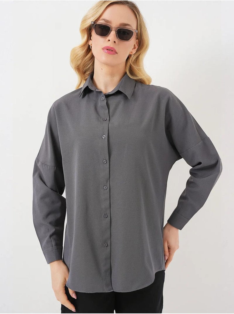 Chemise oversize à motif en popeline avec boutons bdart Gris Noir - Kiabi