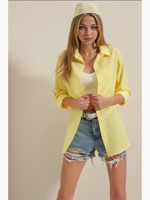 Chemise oversize à motif en popeline avec boutons bdart - Kiabi