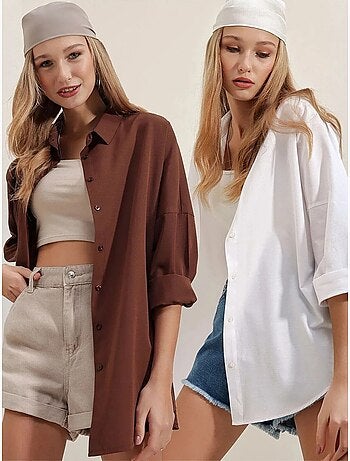 Chemise oversize à motif en popeline avec boutons bdart