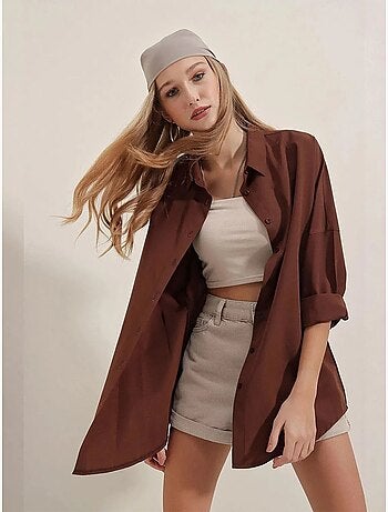 Chemise oversize à motif en popeline avec boutons bdart