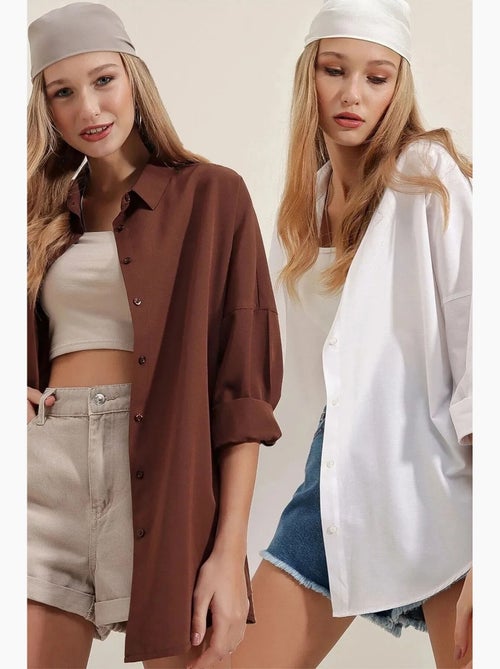 Chemise oversize à motif en popeline avec boutons bdart - Kiabi Chemise oversize à motif en popeline avec boutons bdart - Kiabi