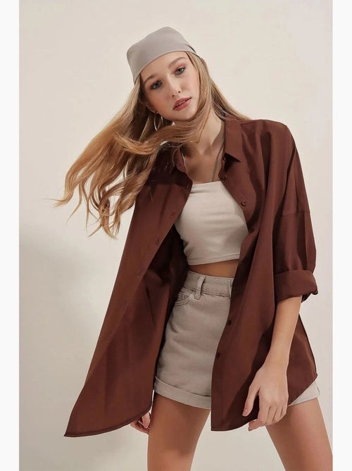 Chemise oversize à motif en popeline avec boutons bdart - Kiabi Chemise oversize à motif en popeline avec boutons bdart - Kiabi
