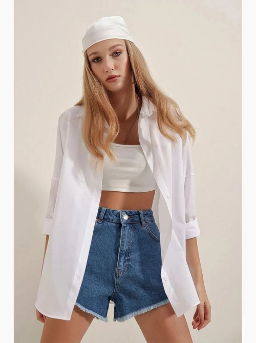 Chemise oversize à motif en popeline avec boutons bdart - Kiabi Chemise oversize à motif en popeline avec boutons bdart - Kiabi