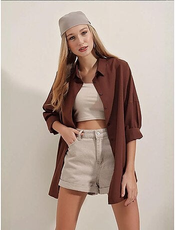 Chemise oversize à motif en popeline avec boutons bdart