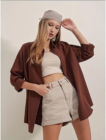 Chemise oversize à motif en popeline avec boutons bdart