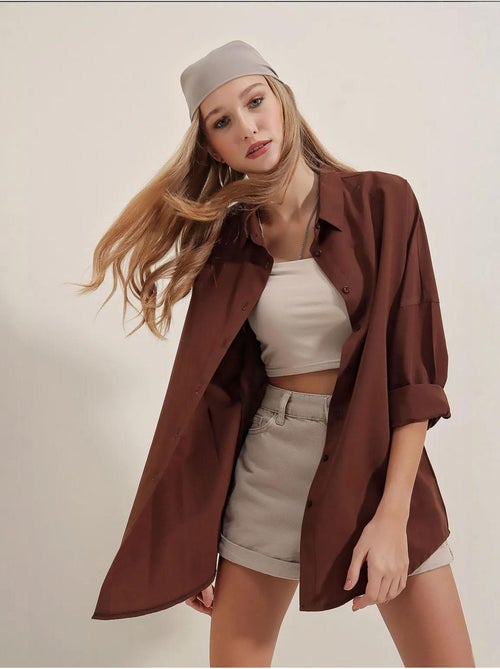 Chemise oversize à motif en popeline avec boutons bdart - Kiabi Chemise oversize à motif en popeline avec boutons bdart - Kiabi