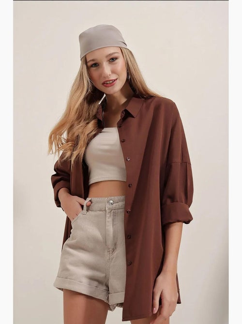 Chemise oversize à motif en popeline avec boutons bdart - Kiabi Chemise oversize à motif en popeline avec boutons bdart - Kiabi