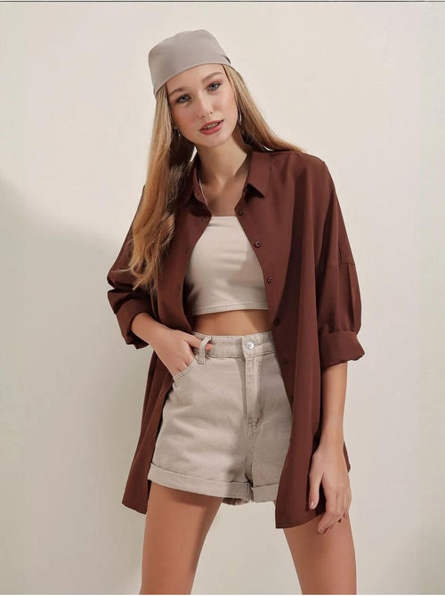 Chemise oversize à motif en popeline avec boutons bdart - Kiabi Chemise oversize à motif en popeline avec boutons bdart - Kiabi