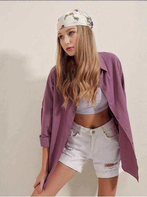 Chemise oversize à motif en popeline avec boutons bdart - Kiabi