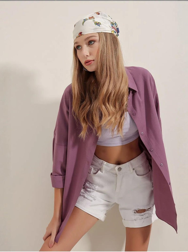 Chemise oversize à motif en popeline avec boutons bdart Mauve - Kiabi