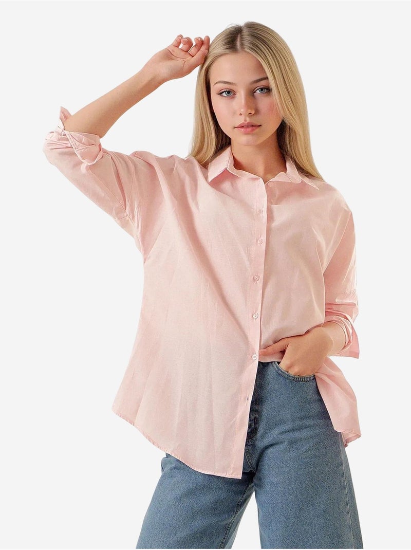 Chemise oversize à motif en popeline avec boutons bdart Rose clair - Kiabi