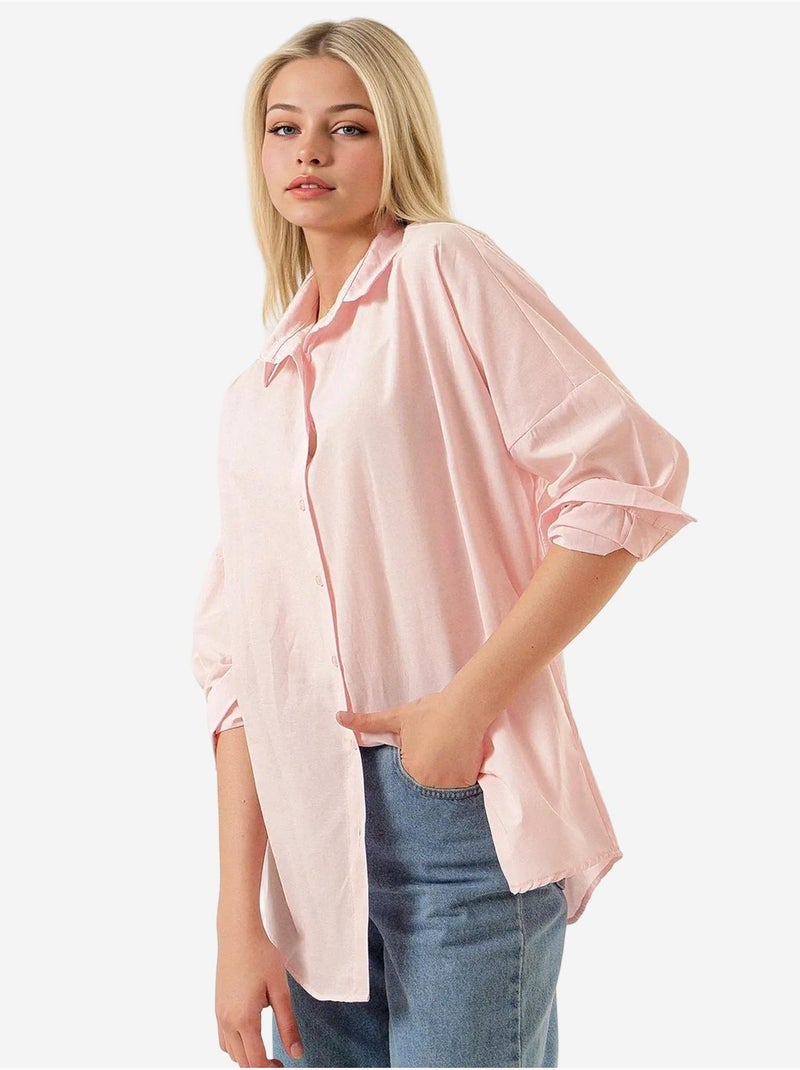 Chemise oversize à motif en popeline avec boutons bdart Rose clair - Kiabi