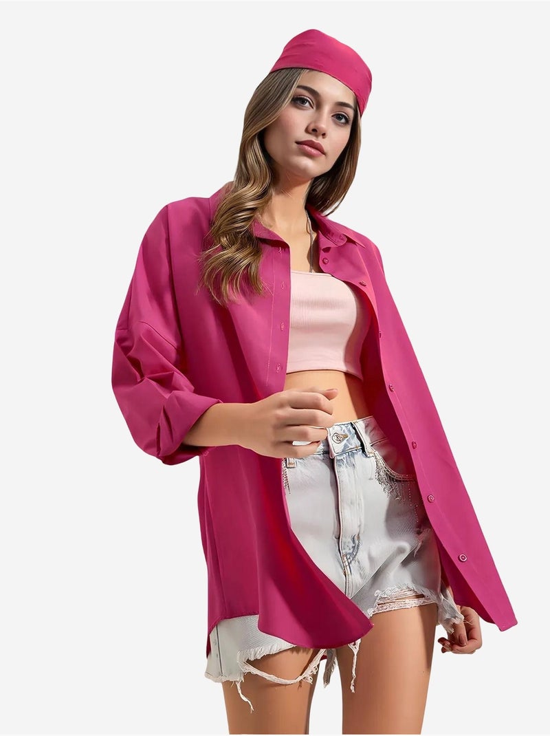 Chemise oversize à motif en popeline avec boutons bdart Rose fluo/Solinotes - Kiabi