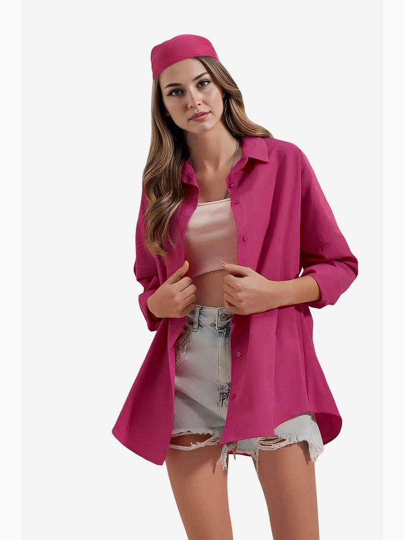 Chemise oversize à motif en popeline avec boutons bdart Rose fluo/Solinotes - Kiabi