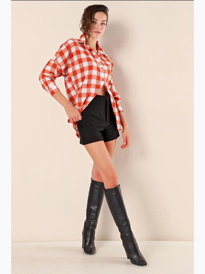 Chemise oversize à motif en popeline avec boutons bdart Rouge brique - Kiabi