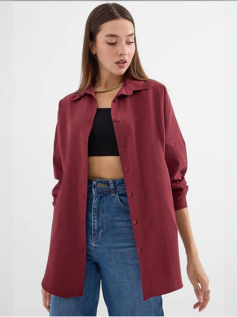 Chemise oversize à motif en popeline avec boutons bdart Rouge grenat - Kiabi