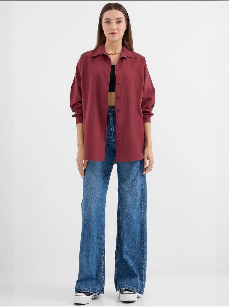 Chemise oversize à motif en popeline avec boutons bdart Rouge grenat - Kiabi