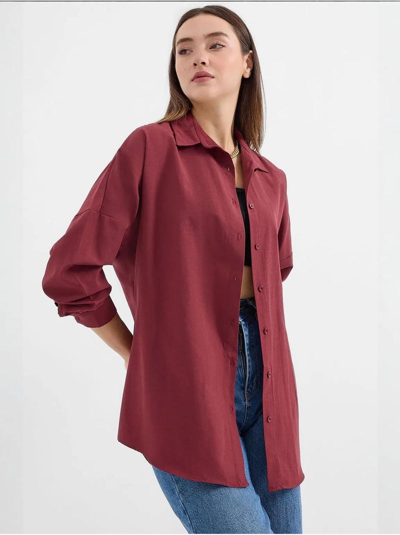 Chemise oversize à motif en popeline avec boutons bdart Rouge grenat - Kiabi