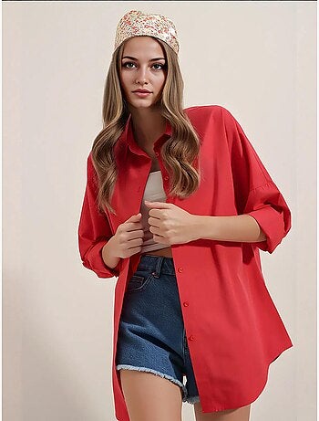 Chemise oversize à motif en popeline avec boutons bdart