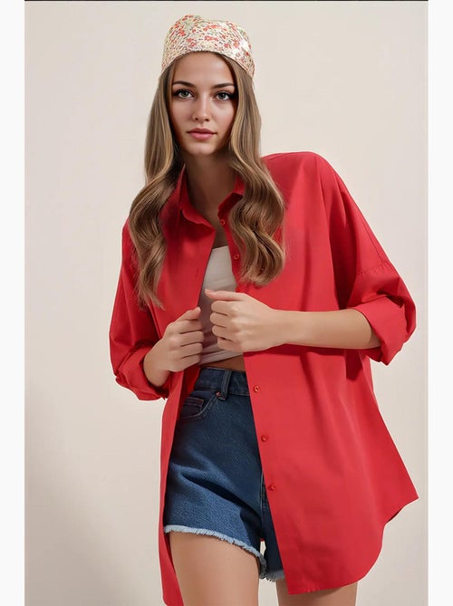 Chemise oversize à motif en popeline avec boutons bdart - Kiabi Chemise oversize à motif en popeline avec boutons bdart - Kiabi