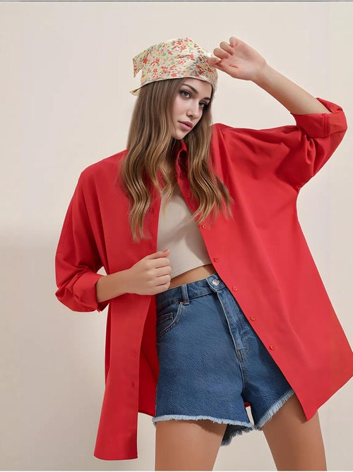 Chemise oversize à motif en popeline avec boutons bdart - Kiabi Chemise oversize à motif en popeline avec boutons bdart - Kiabi