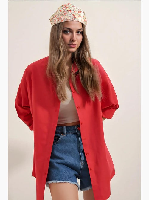 Chemise oversize à motif en popeline avec boutons bdart - Kiabi Chemise oversize à motif en popeline avec boutons bdart - Kiabi