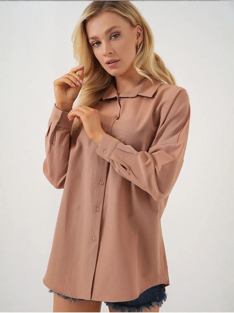 Chemise oversize à motif en popeline avec boutons bdart Taupe - Kiabi