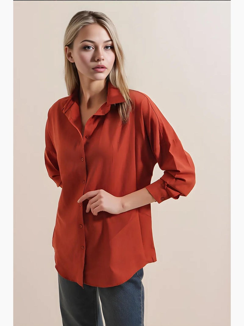 Chemise oversize à motif en popeline avec boutons bdart Terracotta - Kiabi
