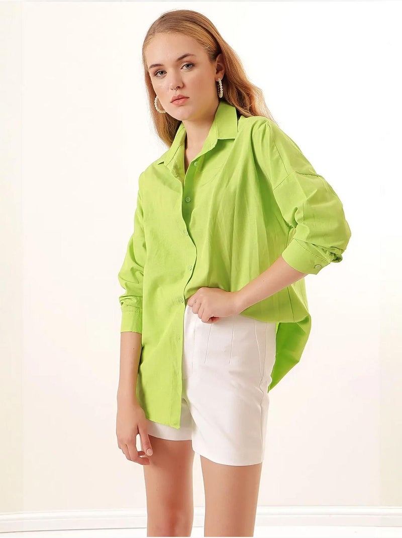 Chemise oversize à motif en popeline avec boutons bdart Vert clair - Kiabi