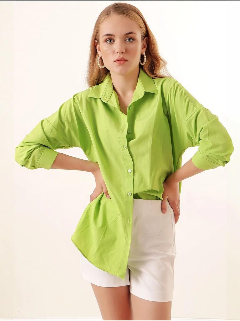 Chemise oversize à motif en popeline avec boutons bdart Vert clair - Kiabi
