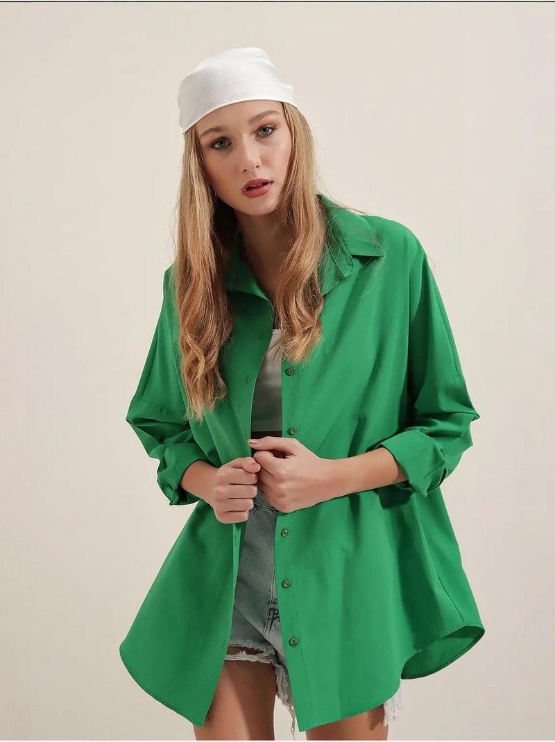 Chemise oversize à motif en popeline avec boutons bdart Vert émeraude - Kiabi