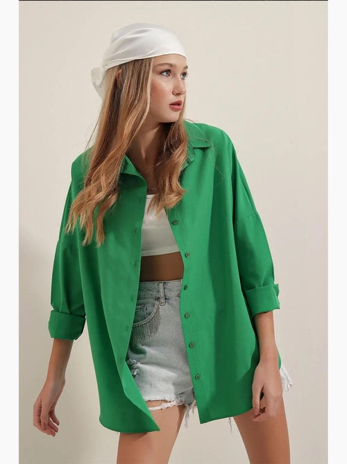 Chemise oversize à motif en popeline avec boutons bdart - Kiabi Chemise oversize à motif en popeline avec boutons bdart - Kiabi