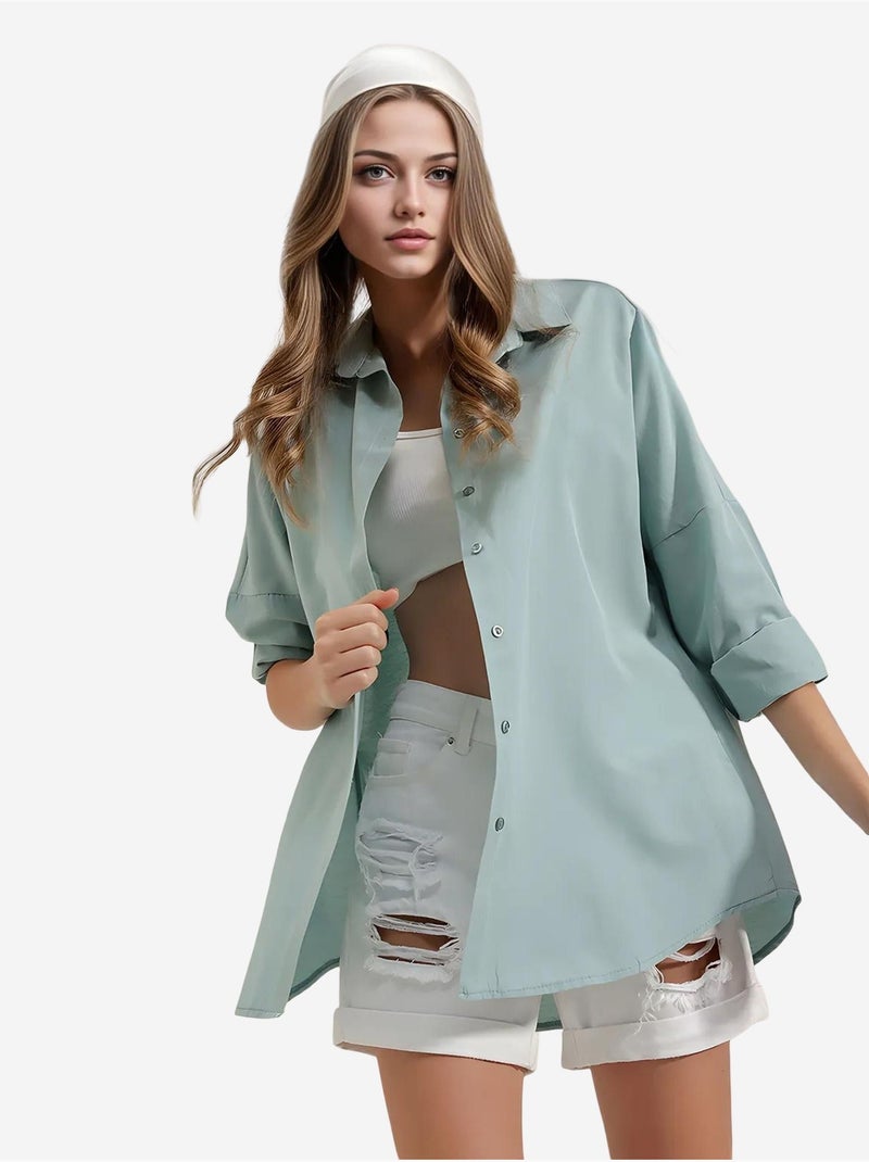 Chemise oversize à motif en popeline avec boutons bdart Vert - Kiabi