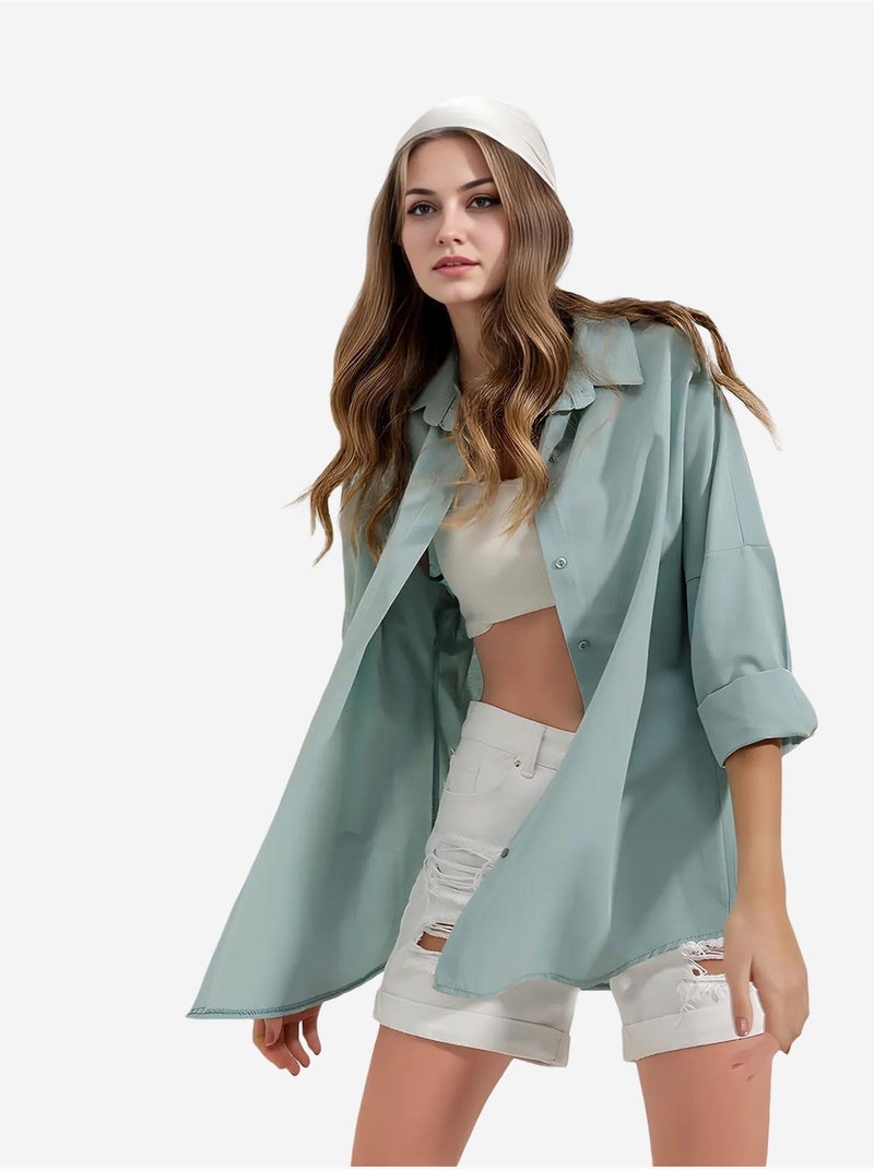 Chemise oversize à motif en popeline avec boutons bdart Vert - Kiabi