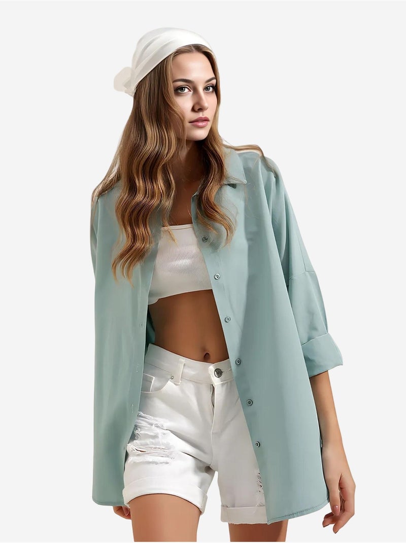 Chemise oversize à motif en popeline avec boutons bdart Vert - Kiabi